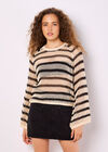 Stripe Mesh Knit Bell Sleeve Jumper, Stone, large
