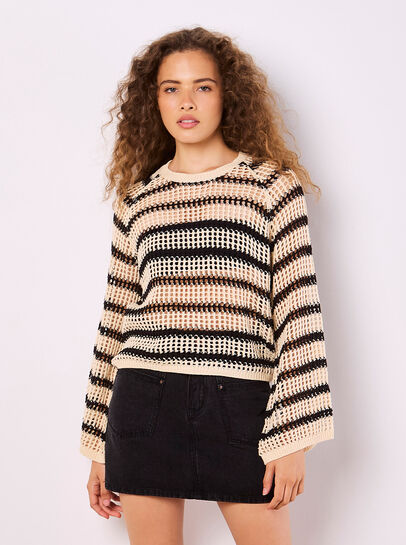Stripe Mesh Knit Bell Sleeve Jumper