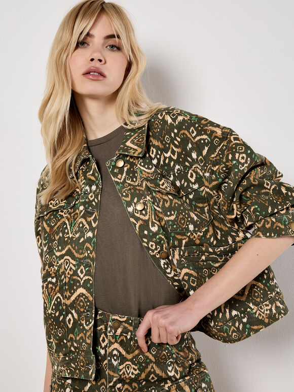 Khaki Ikat Denim Co-ord, , large