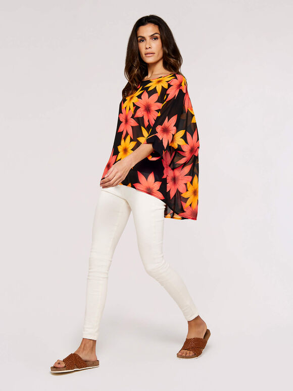 Bold Flower Oversize Top, Black, large