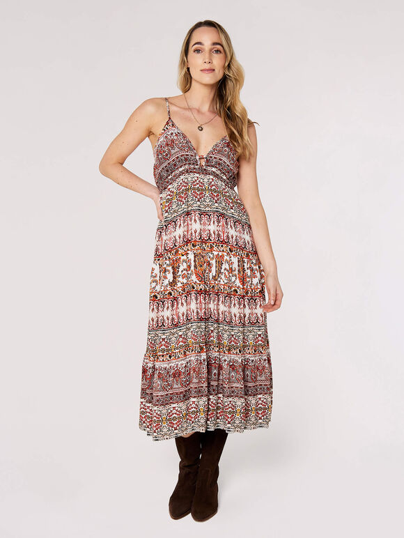 Paisley Cami Midi Dress, Rust, large