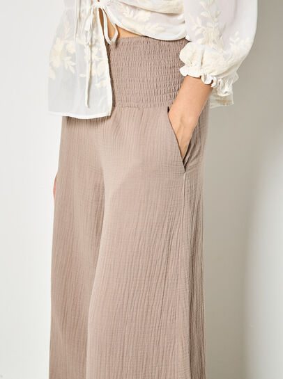 Textured Cotton Wide-Leg Trousers