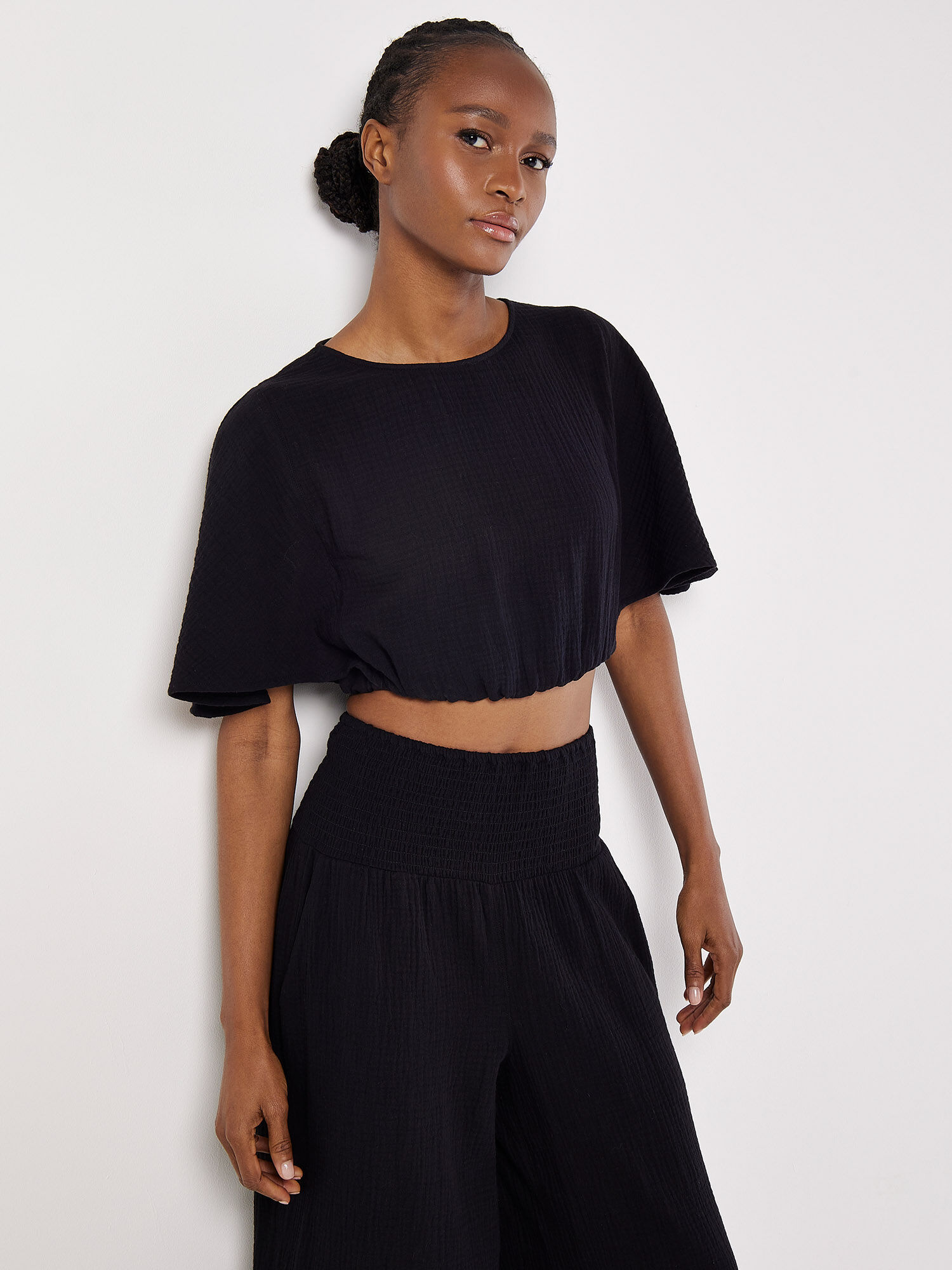 Black Cotton Crop Top Trouser Co ord Apricot Clothing