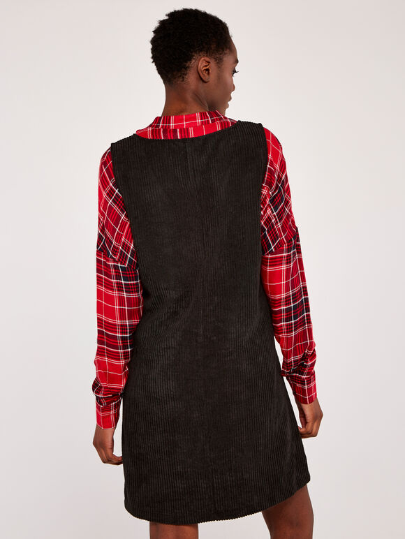 Corduroy 2 Pocket Pinafore Dress, Black, large