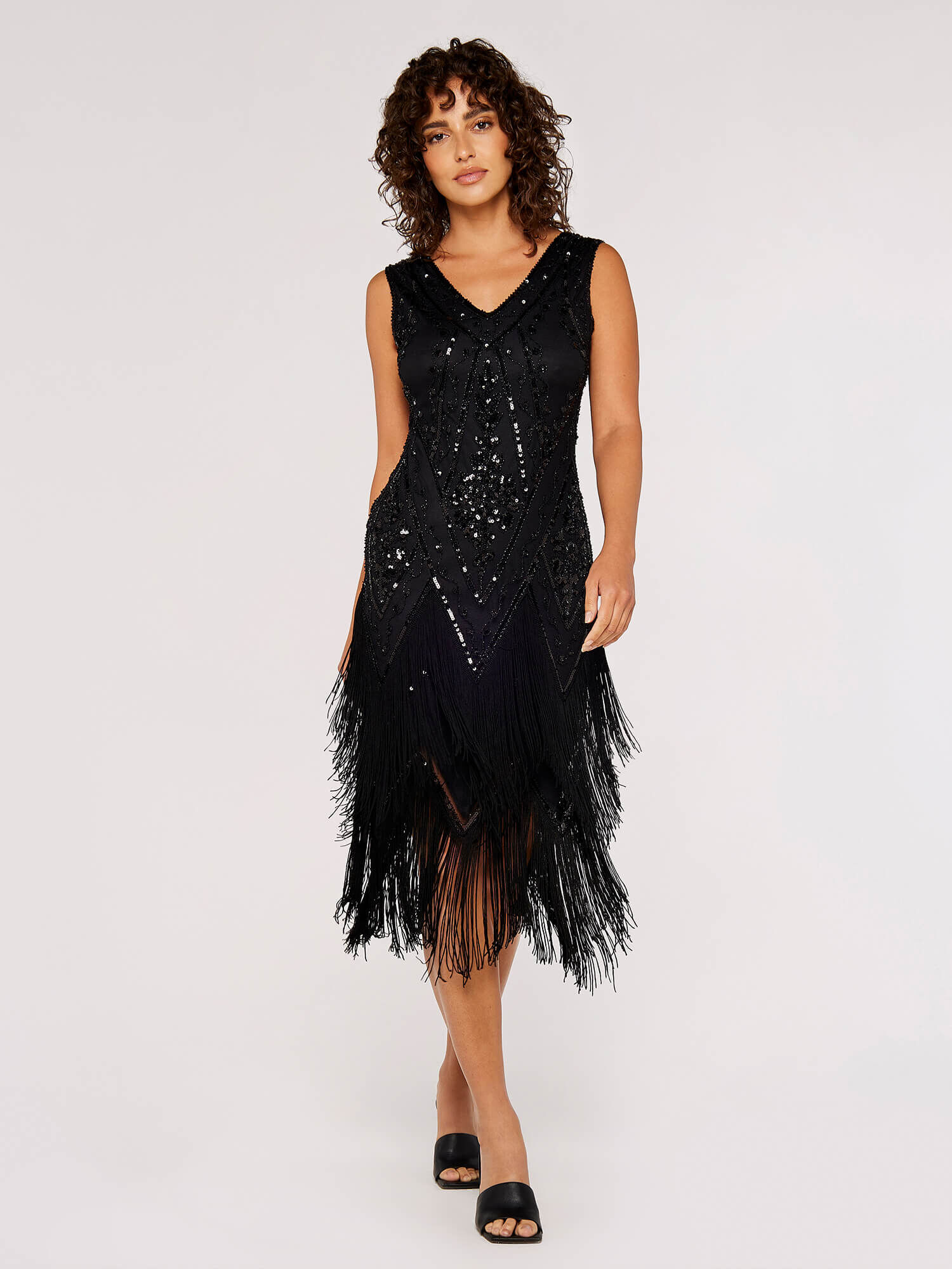 Chevron Sequin Fringed Mini Dress
