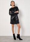 Sequin Shift Mini Dress, Black, large