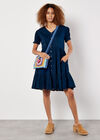 Cotton Blend Dobby Mini Dress, Navy, large