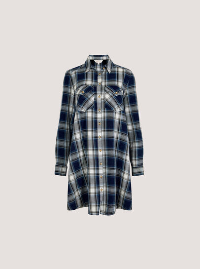 Washed Check Western Shirt Mini Dress