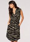 Zebra Print Zip Through Mini Dress, Khaki, large