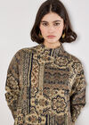 Ikat Patchwork Oversized Jumper Mini Dress, Khaki, large