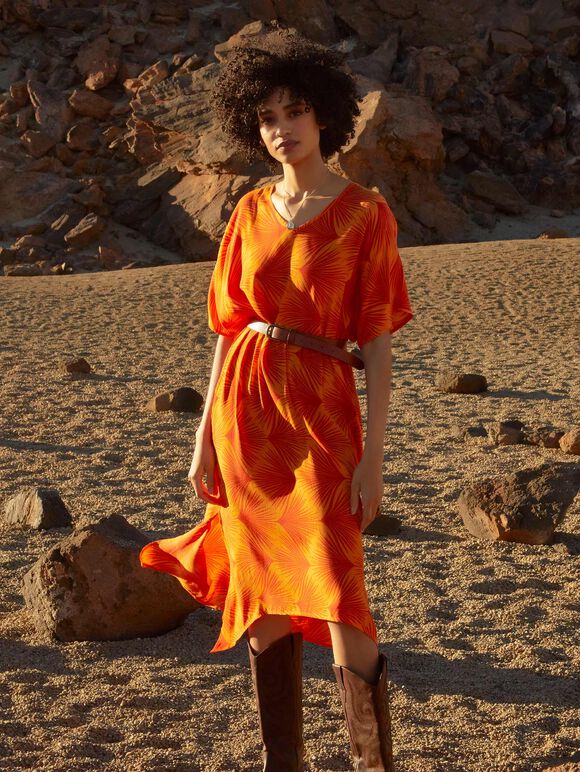 Printed Midi Kaftan, Orange, large