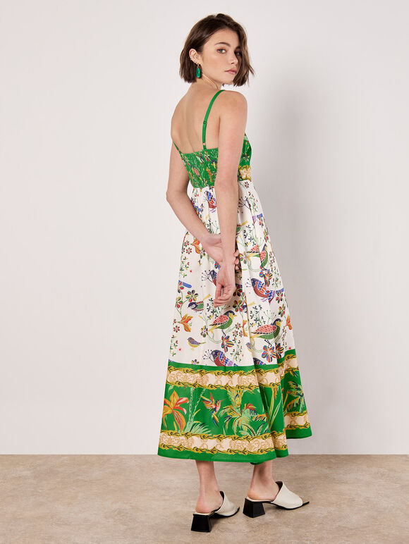 Birds And Palms Print Midi Dress, Green, large
