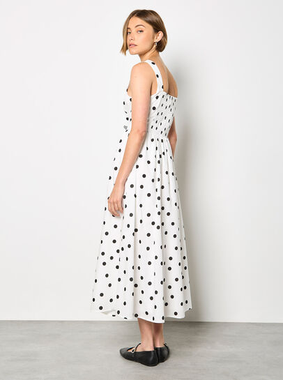 Polka Dot Smocked Midi Dress