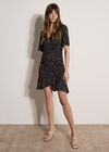 Side Ruche Polkadot Wrap Dress, Black, large