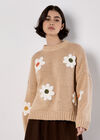 Embroidered Daisy Jumper, Stone, large
