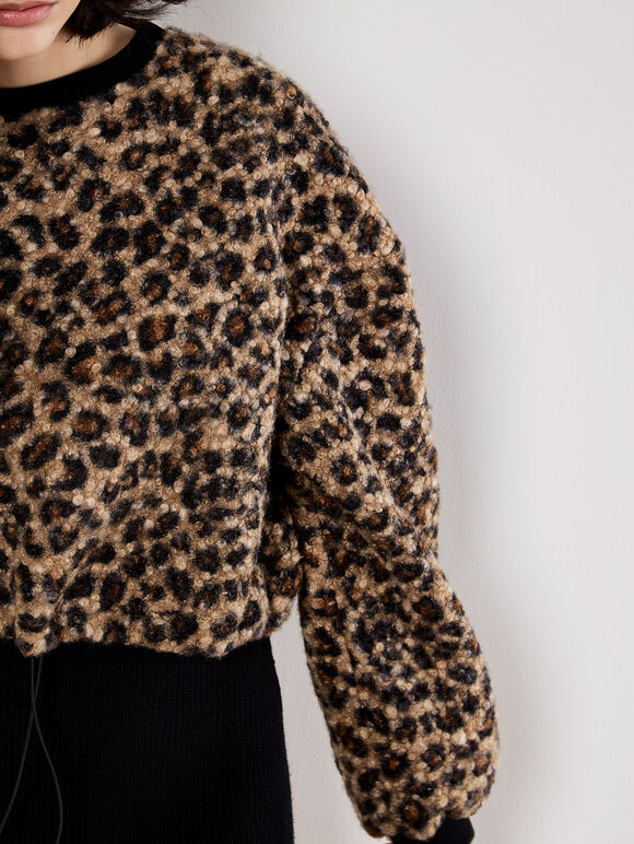 Leopard Boucle Jumper, Brown, large