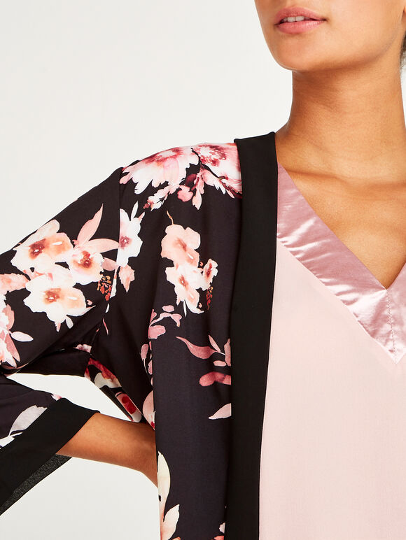 Black Watercolour Floral Cover Up , Black, large