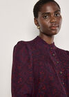 Mosaic Print Chiffon Ruffle Blouse, Burgundy, large