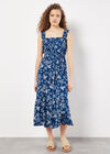 Floral Silhouette Smocked Midi Dress, Blue, large