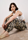 Tropical Leaf Print Tapered Joggers, Navy, large