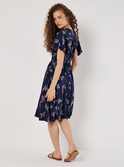 Botanical Floral Smocked Midi Dress