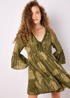 Paisley Shimmer Mini Dress, Khaki, large