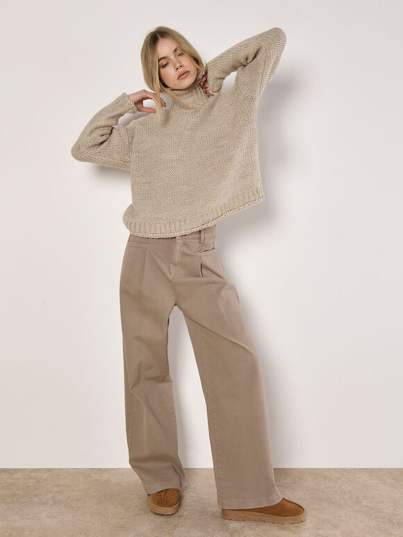 Oversized Chunky Knit Jumper, Stone, large