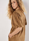 Suede Shift Mini Dress, Brown, large