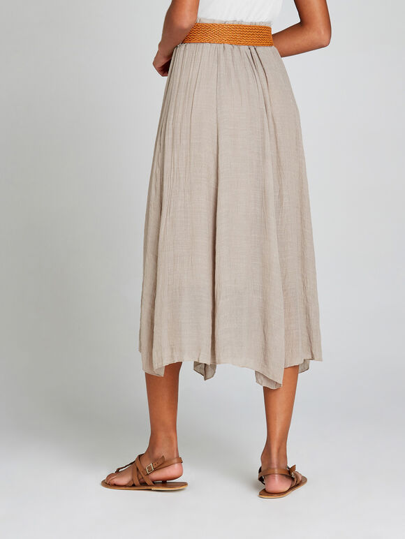 Crinkle Midi Skirt, Brown, large