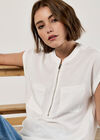 Zip Front Patch Pocket Top, Cream, large