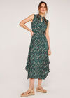 Floral Hanky Hem Midi Dress, Green, large