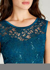 Sequin Lace Hanky Hem Skater Dress, Teal, large