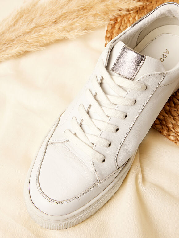 White Leather Trainers, White, large