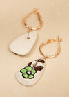 Hand Painted Ceramic Hoop Earrings, White, large