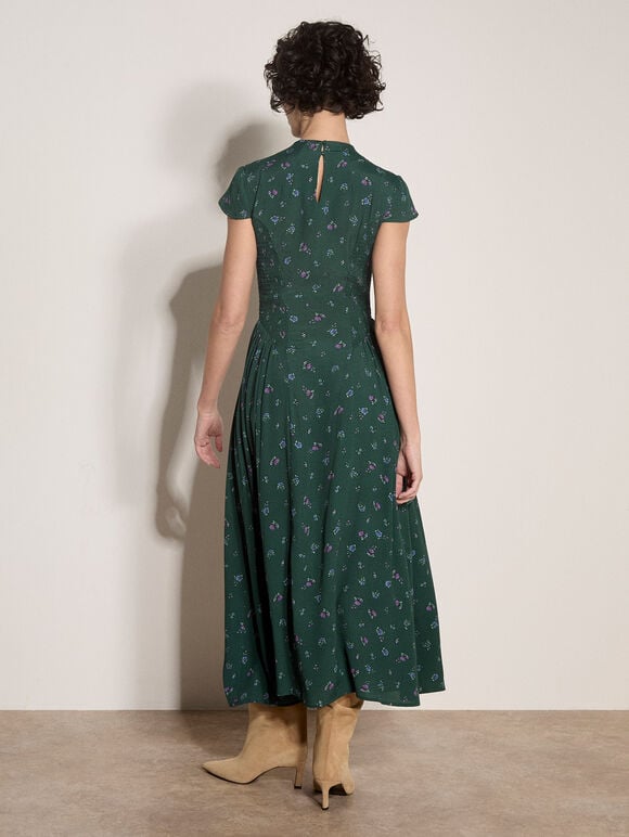 Floral Crepe Smocked Midi Dress, Green, large