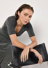 Foil Sparkle Ruched Midi Dress, Black, large