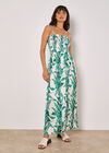 Tropical Leaf Satin Maxi Dress, Stone, large