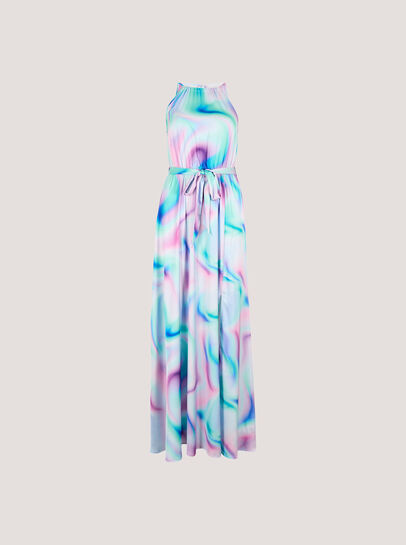 Pastel Swirl Satin Maxi Dress
