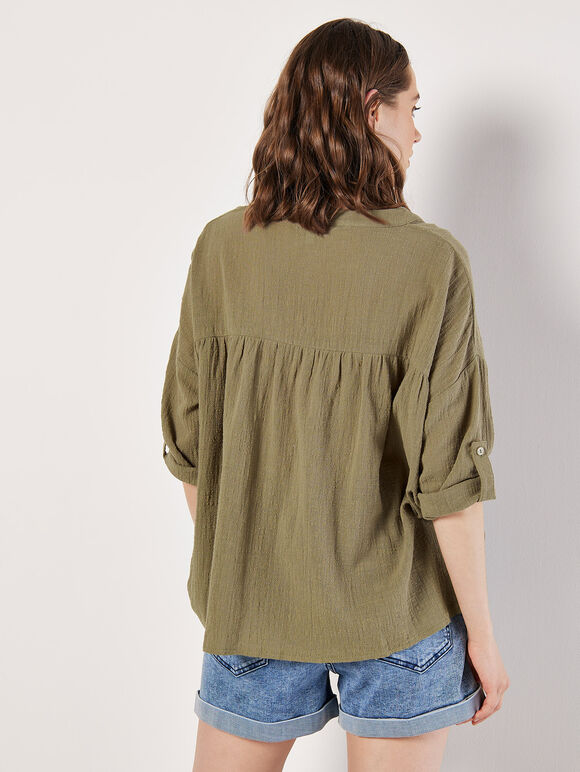 Lace Detail Cotton Blouse, Khaki, large
