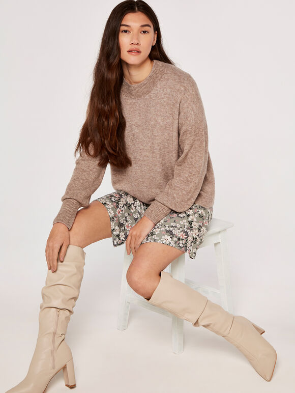 Mock Neck Jumper, Stone, large
