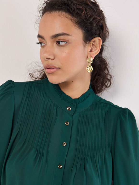 Ruffle Neck Chiffon Blouse, Green, large