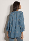 Floral Embroidered Denim Blouse, Blue, large