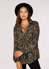 Paisley Tassel Boho Blouse, Green, large
