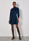 Mock Neck Swing Mini Dress, Navy, large