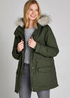Removable Padding Faux Fur Hood Coat, Khaki, large