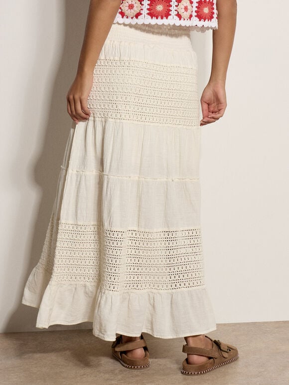 Crochet Tiered Maxi Skirt
, Cream, large