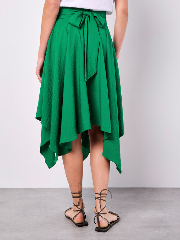 Hanky Hem Belted Midi Skirt, Green, large