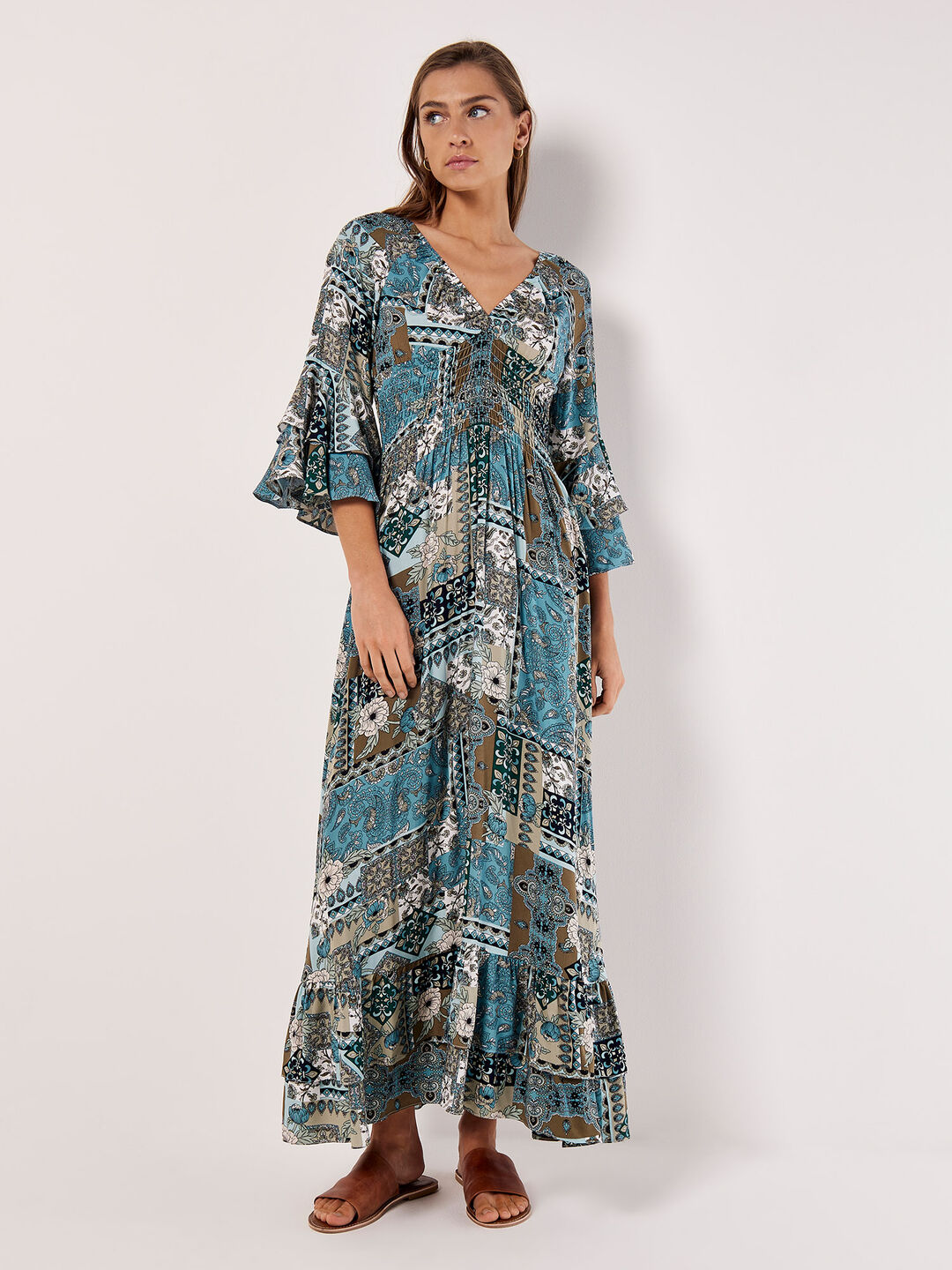 Image of Patchwork Scarf Print Maxi Dress