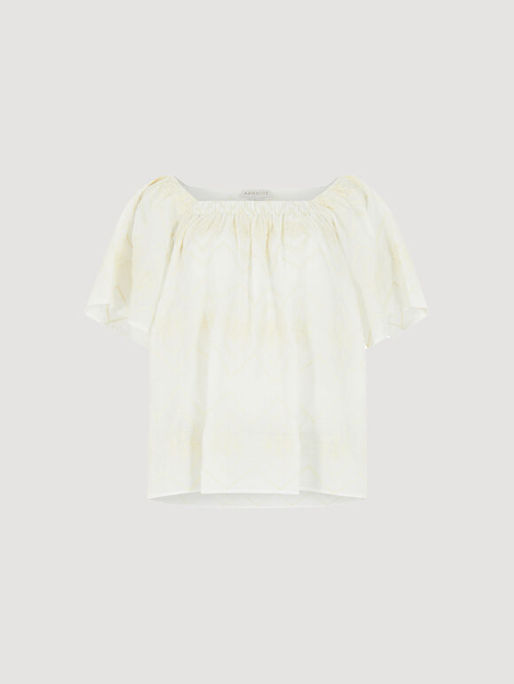 Chevron Embroidered Blouse, Cream, large