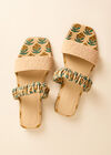 Floral Print Beaded Leather Sandals, White, large